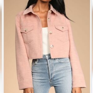 Lulus In With the New Mauve Peach Pink Cropped Fuzzy Jacket NEW XL